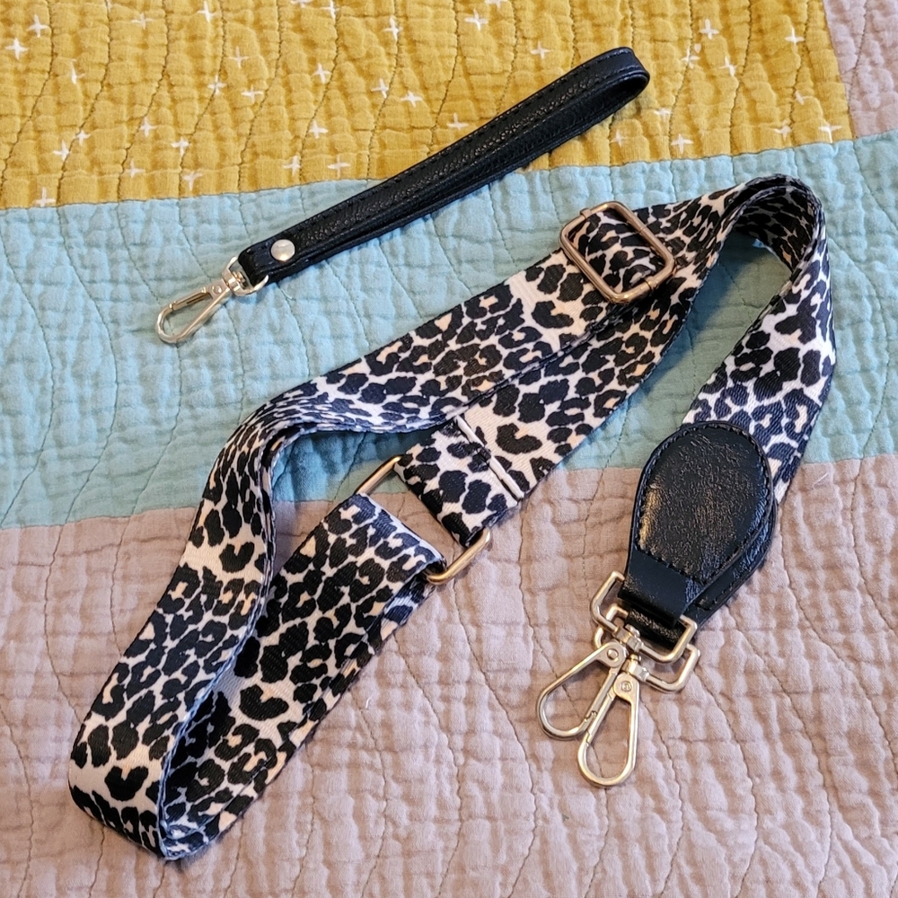 Adjustable Leopard Print Crossbody Bag Strap and Black Wristlet Strap